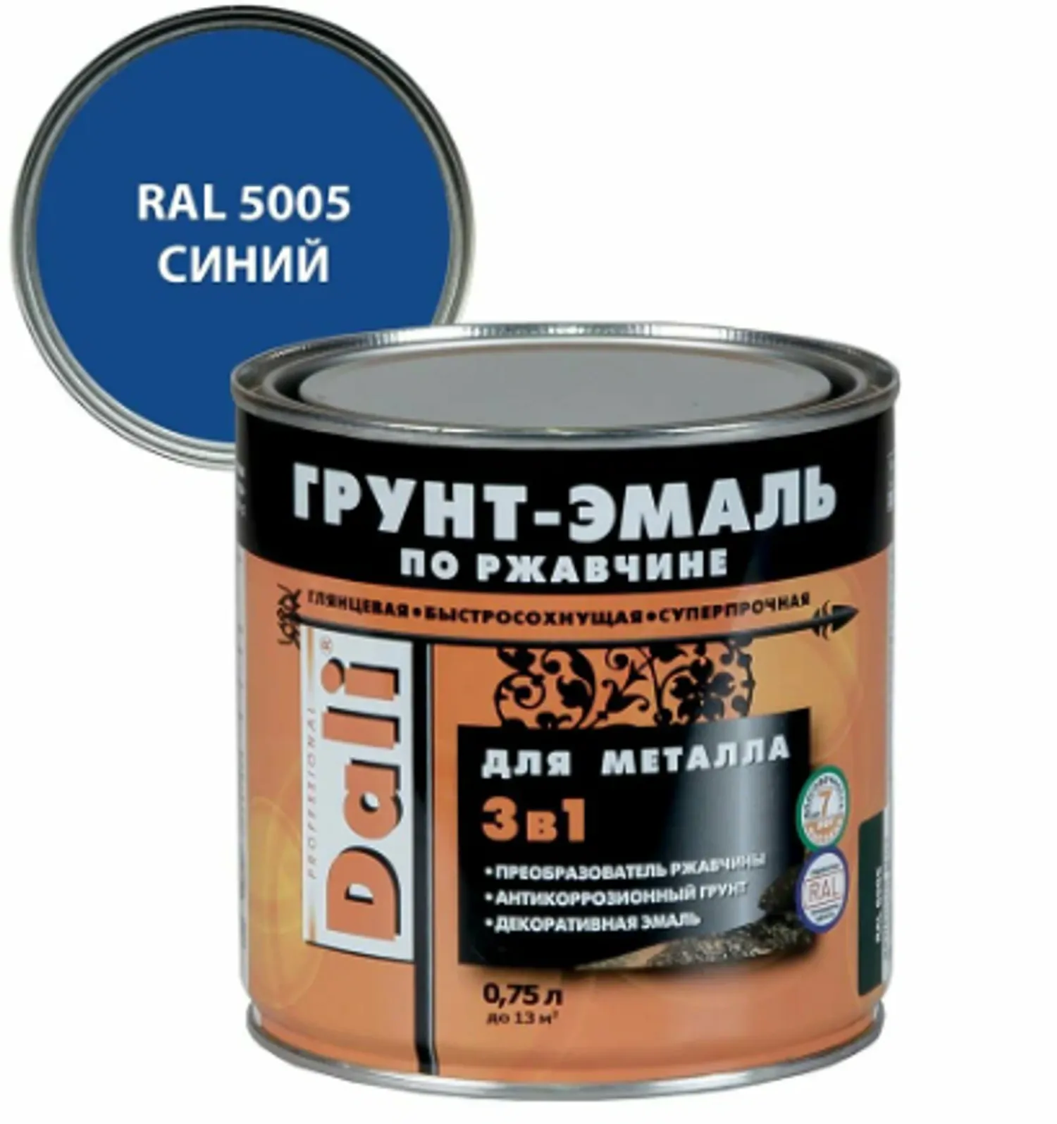 Tip-top - Дали Грунт-эмаль по ржавчине гладкая Синяя 0,75л RAL 5005