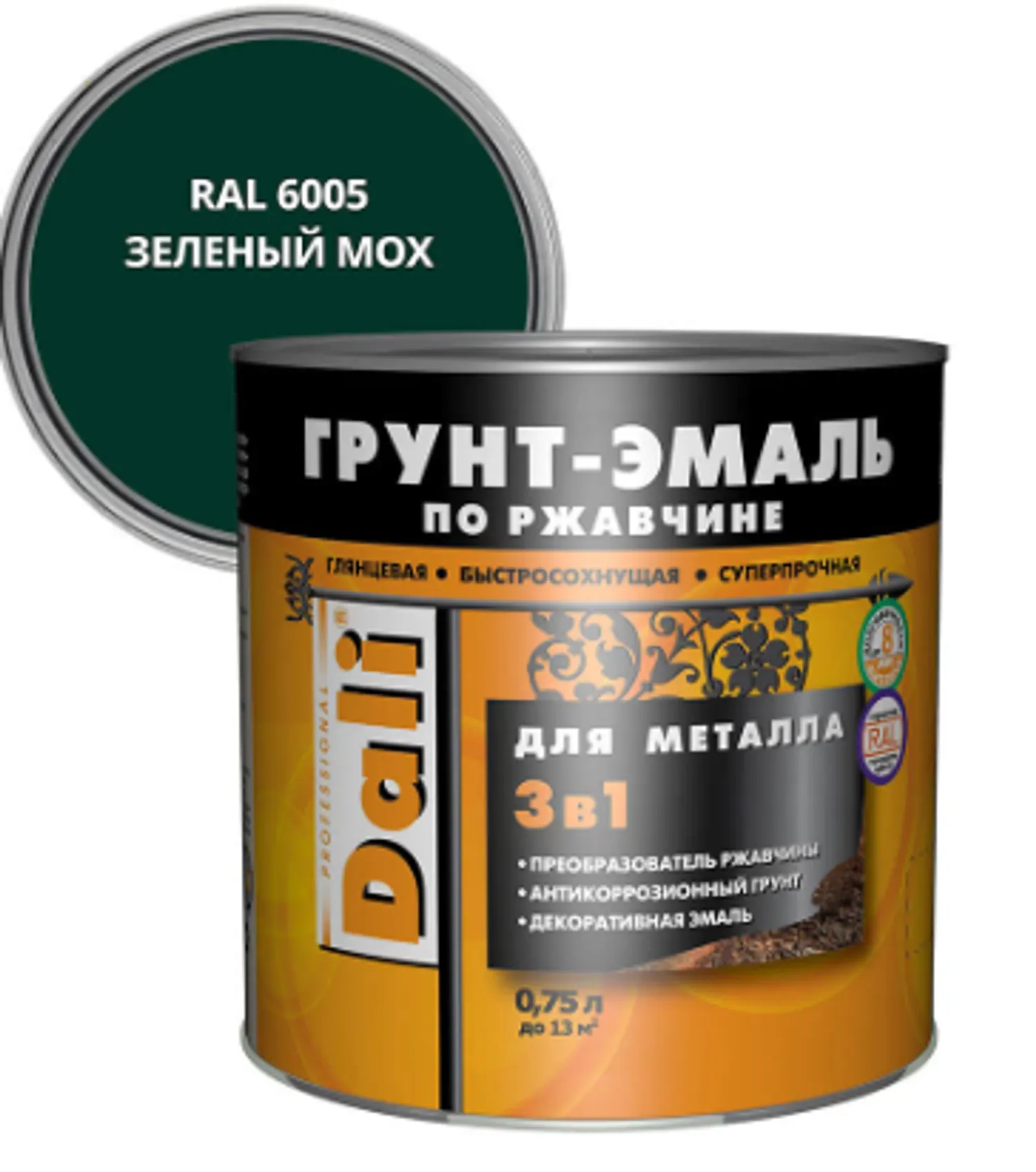Tip-top - Дали Грунт-эмаль по ржавчине гладкая Зеленый мох 0,75л RAL6005