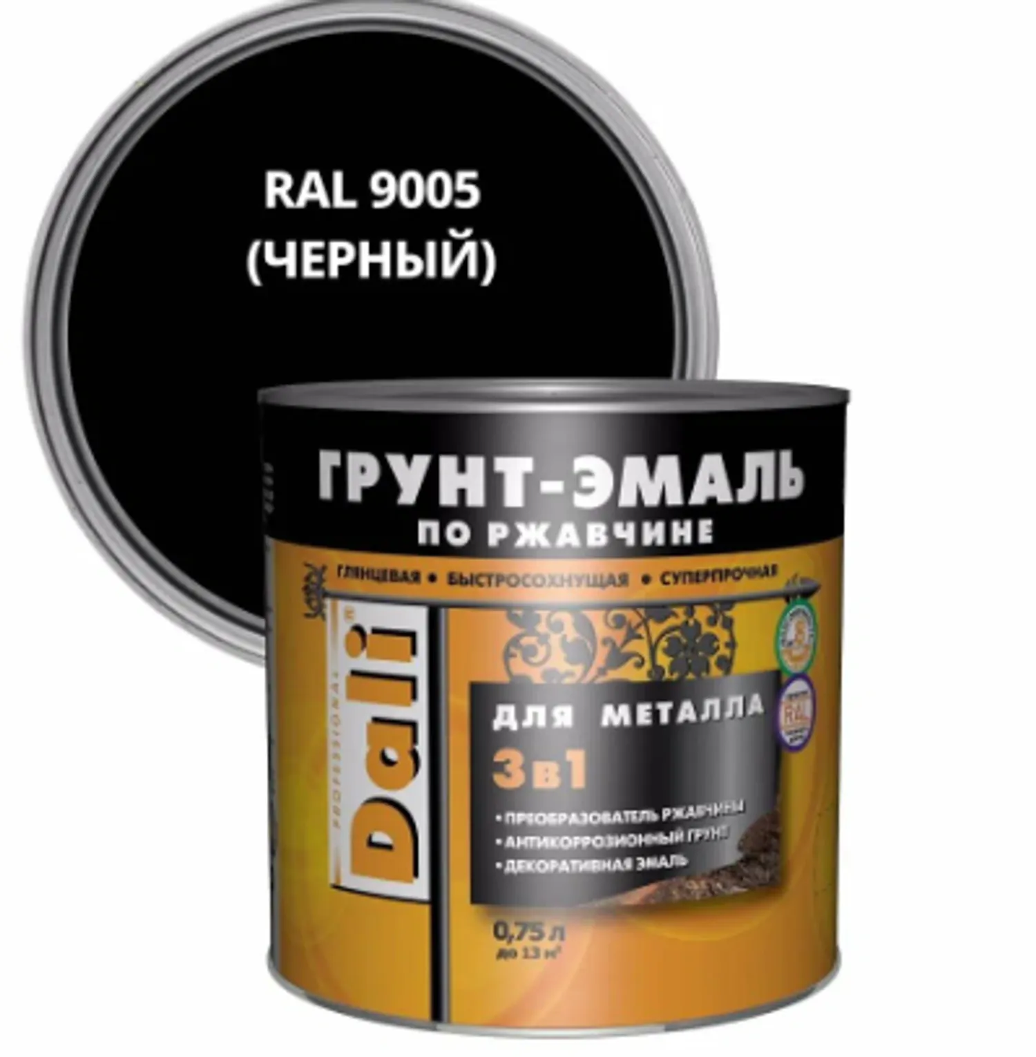 Tip-top - Дали Грунт-эмаль по ржавчине гладкая Черная 0,75л RAL 9005