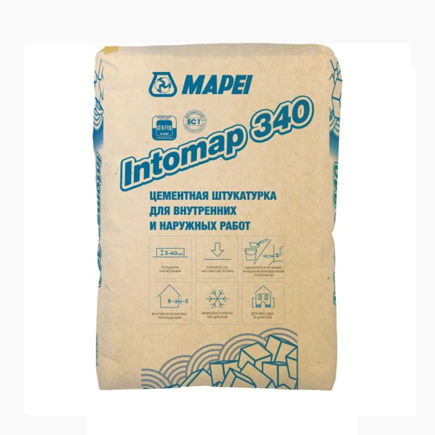 Tip-top - МАПЕЙ Штукатурка цементная INTOMAP 340 25кг для внут/наруж работ мех и