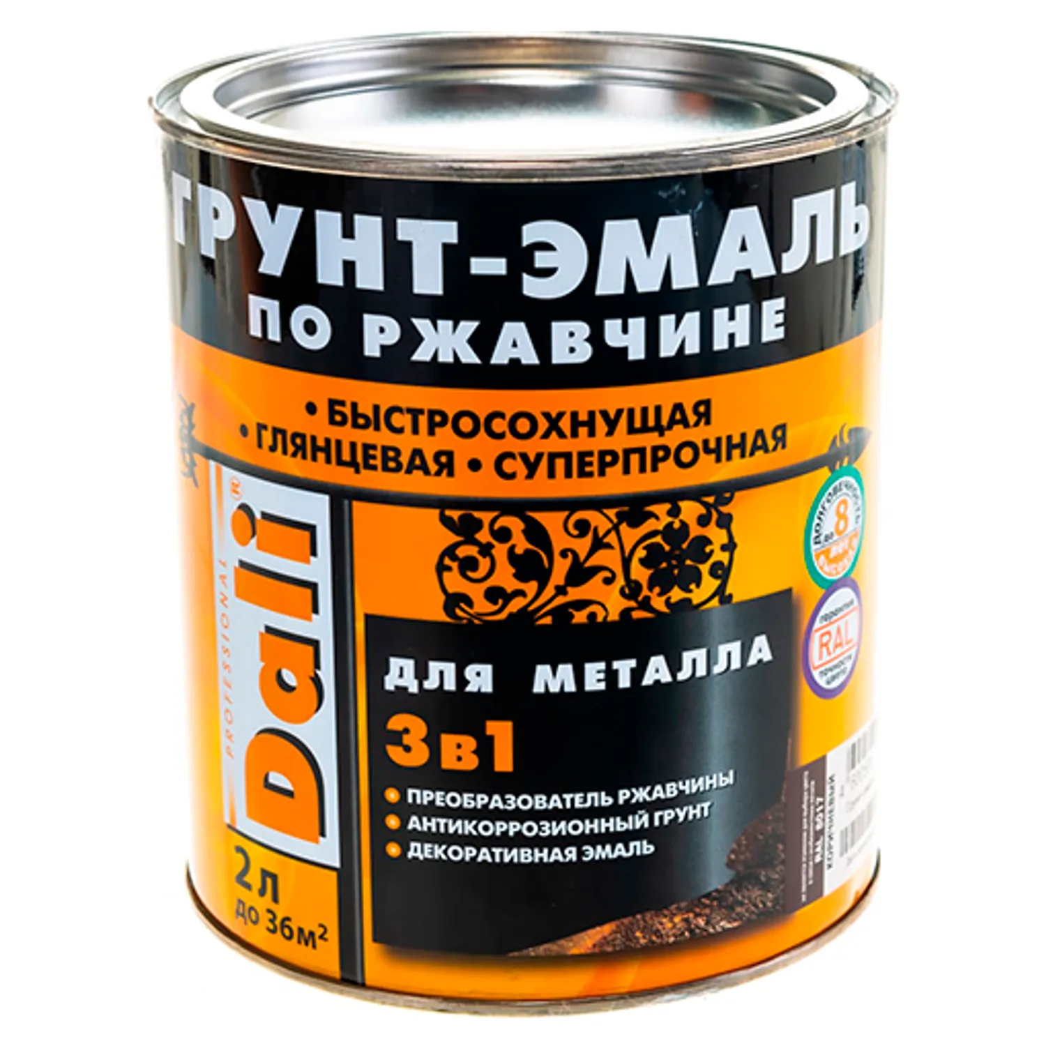 Tip-top - Дали Грунт-эмаль по ржавчине гладкая Серебристый алюминий 2 л RAL9006